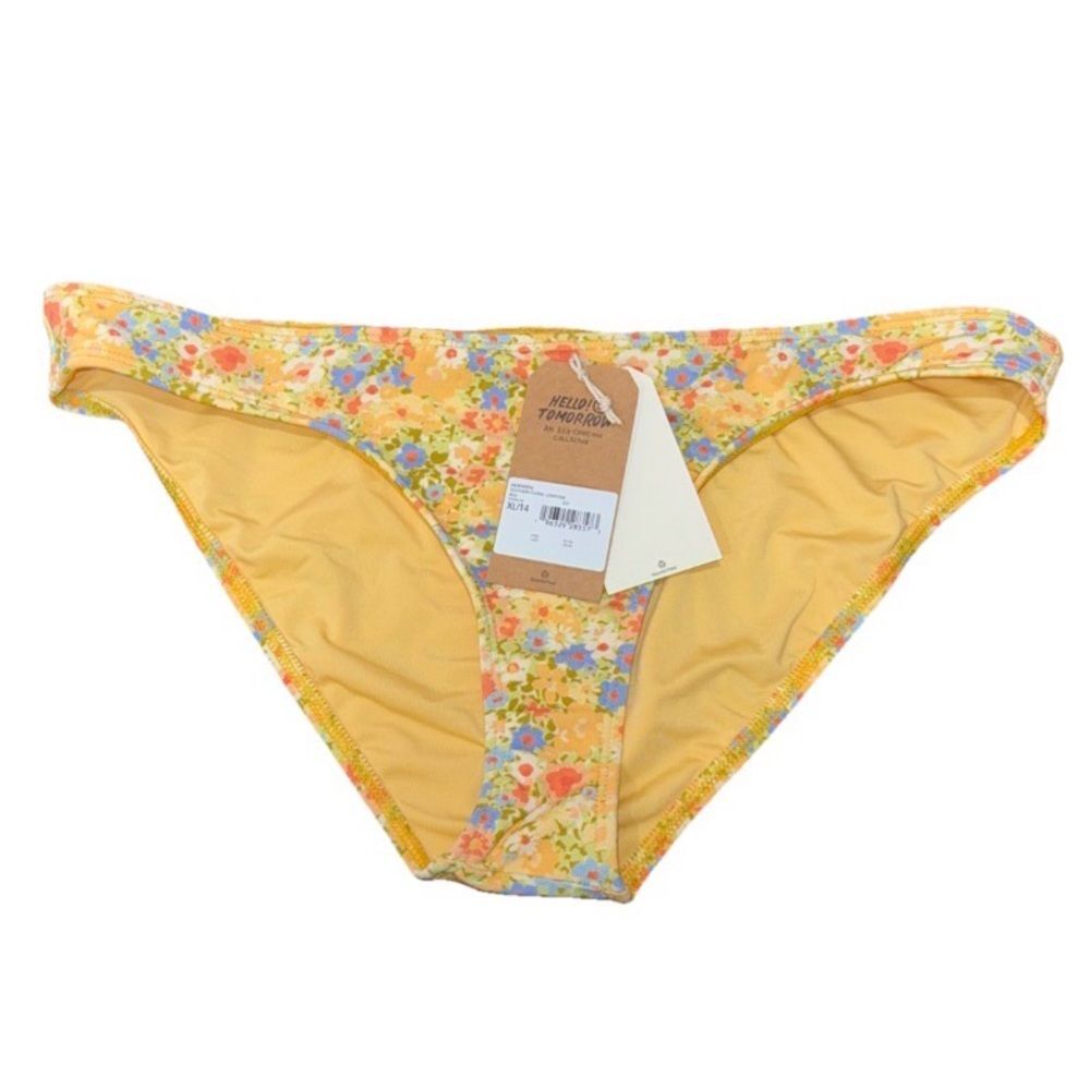 BILLABONG BIKINI BOTTOM SWIMSUIT SOUTHERN FLORAL YELLOW LOWRIDER WOMEN’S XL/14